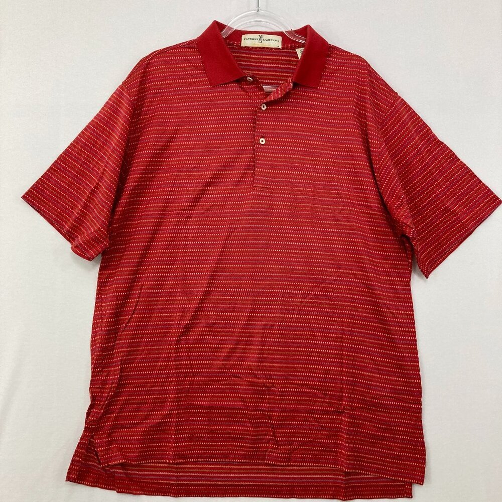 Fairway & Greene Large Red Striped Short Sleeve Polo Shirt‎ Golf Outdoor